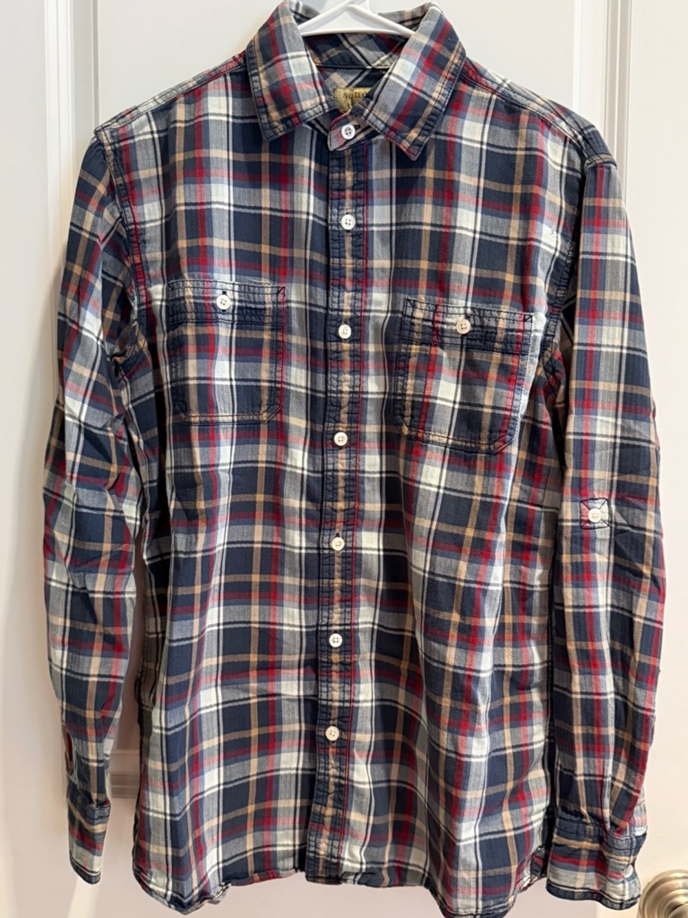Sonoma Navy, Red and White Plaid Long-Sleeve Button-Down Shirt
